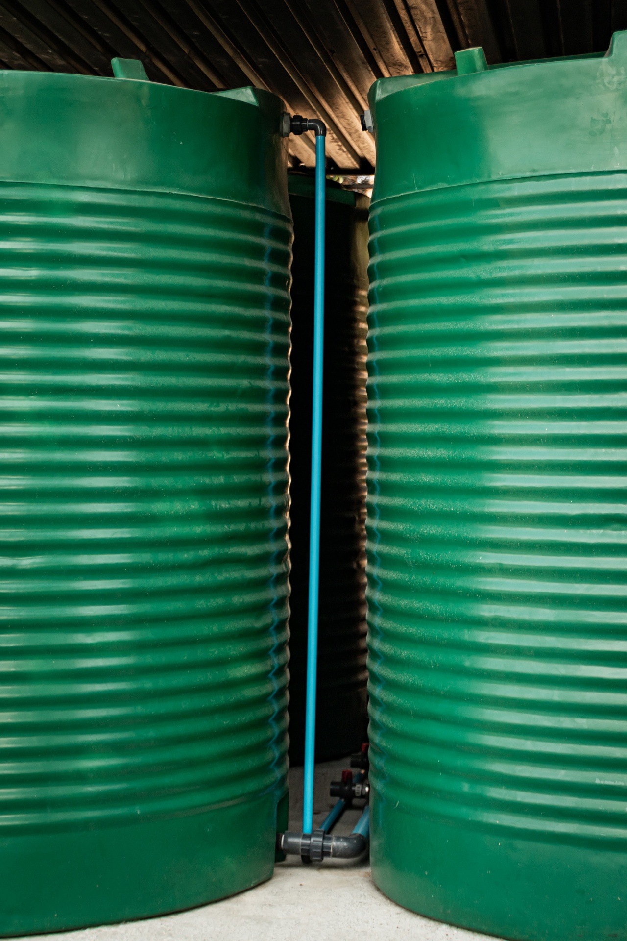 Green storage tanks pair