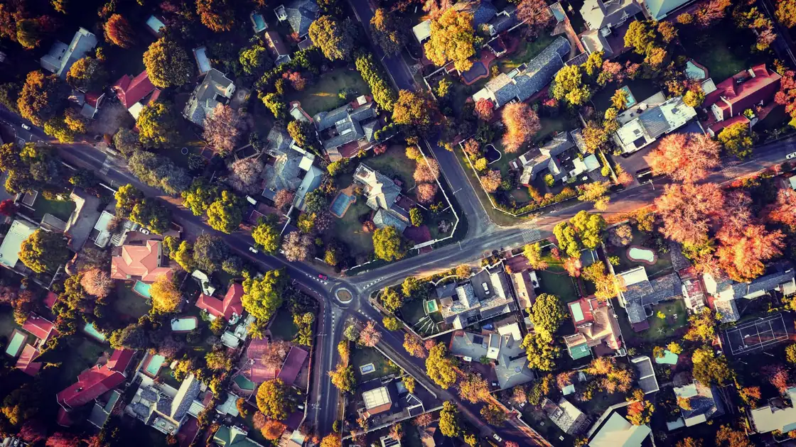 Aerial view of a leafy South African residential neighbourhood